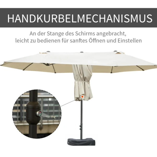 Dubbele tuinparasol terrasparasol met handzwengel en parasolvoet, ovaal 460 x 270 x 240 cm in crèmewit 6
