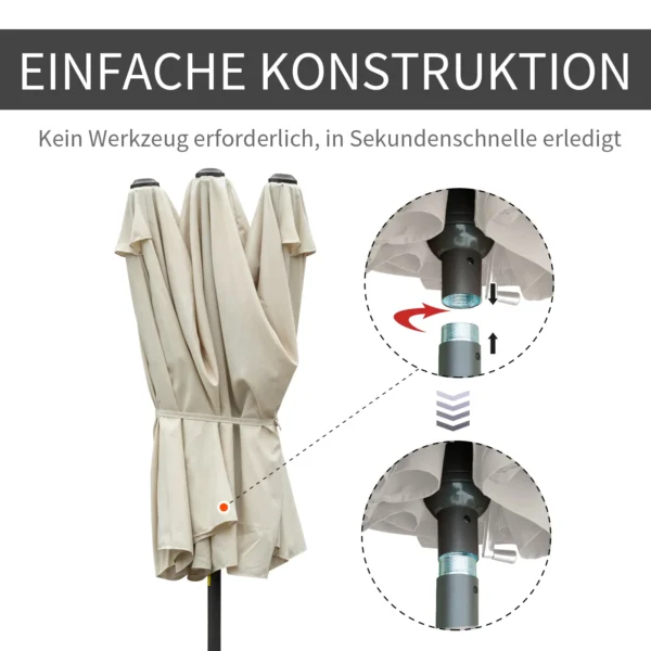 Dubbele tuinparasol terrasparasol met handzwengel en parasolvoet, ovaal 460 x 270 x 240 cm in crèmewit 7