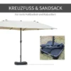 Dubbele tuinparasol terrasparasol met handzwengel en parasolvoet, ovaal 460 x 270 x 240 cm in crèmewit 8