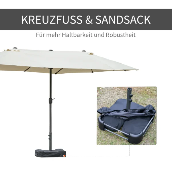 Dubbele tuinparasol terrasparasol met handzwengel en parasolvoet, ovaal 460 x 270 x 240 cm in crèmewit 8