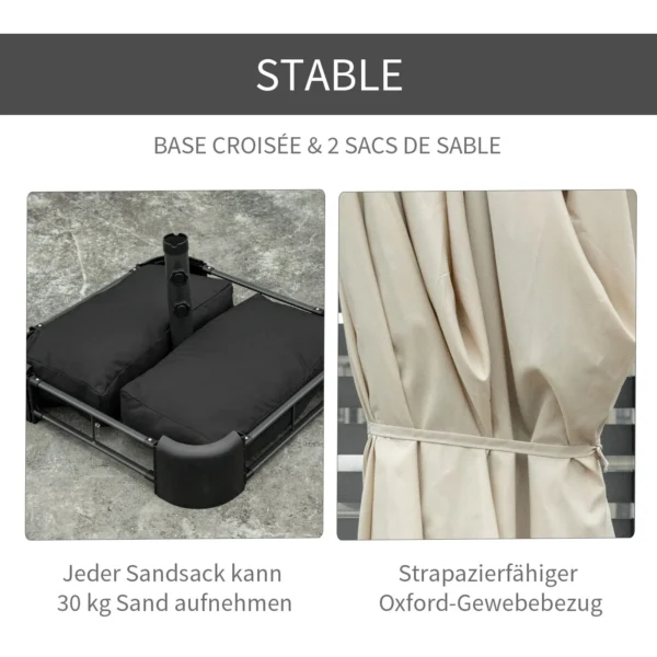 Dubbele tuinparasol terrasparasol met handzwengel en parasolvoet, ovaal 460 x 270 x 240 cm in crèmewit 9