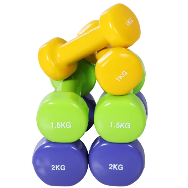 Dumbbell set kort halter set met koffer 4 halterparen 0,5 1 1,5 2 kg draagbaar voor thuis en fitnessruimte ijzer kunststof 10