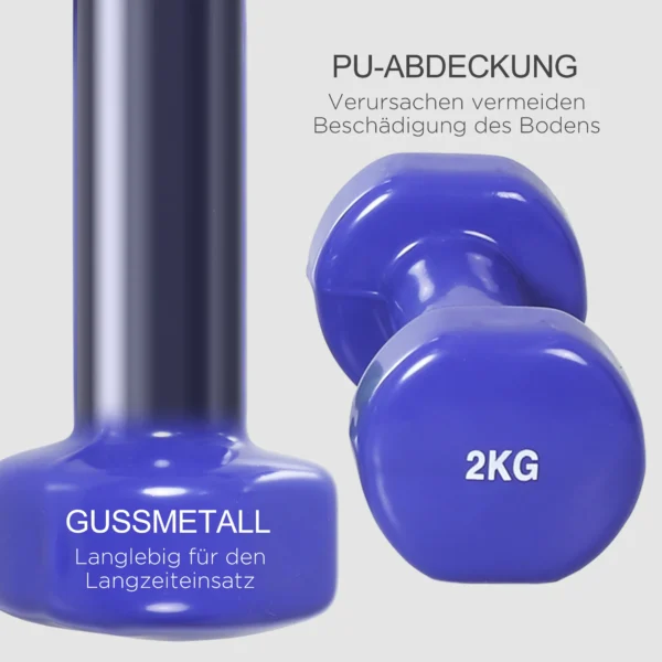 Dumbbell set kort halter set met koffer 4 halterparen 0,5 1 1,5 2 kg draagbaar voor thuis en fitnessruimte ijzer kunststof 6
