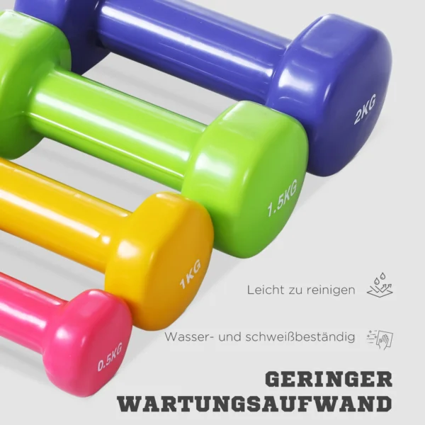 Dumbbell set kort halter set met koffer 4 halterparen 0,5 1 1,5 2 kg draagbaar voor thuis en fitnessruimte ijzer kunststof 8