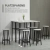 Eetgroep 6 delige zitset met 2 bartafels en 4 barkrukken in industrieel ontwerp, spaanplaat en staal, grijs en zwart 6