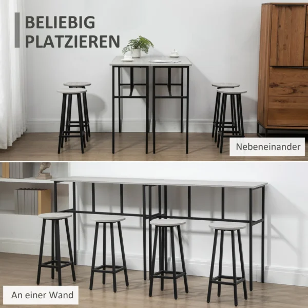 Eetgroep 6 delige zitset met 2 bartafels en 4 barkrukken in industrieel ontwerp, spaanplaat en staal, grijs en zwart 7