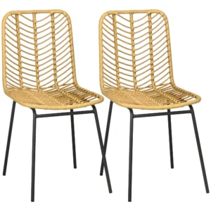 Eetkamerstoel 2 delige set keukenstoel met rugleuning in rattan look, staal, geel, 44x58x85cm voor eetkamer & woonkamer 1