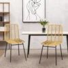 Eetkamerstoel 2 delige set keukenstoel met rugleuning in rattan look, staal, geel, 44x58x85cm voor eetkamer & woonkamer 2