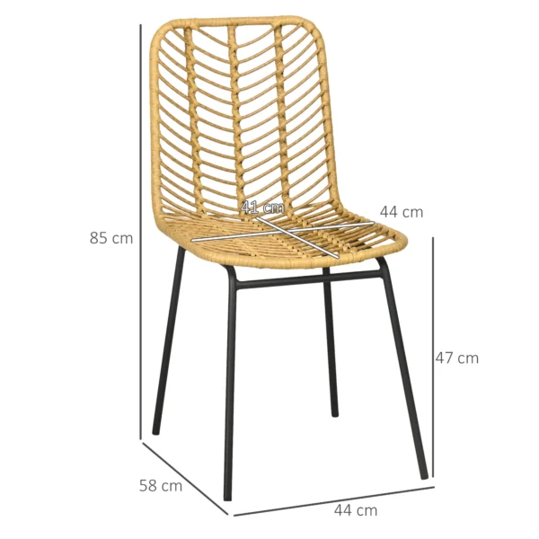 Eetkamerstoel 2 delige set keukenstoel met rugleuning in rattan look, staal, geel, 44x58x85cm voor eetkamer & woonkamer 4