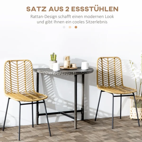 Eetkamerstoel 2 delige set keukenstoel met rugleuning in rattan look, staal, geel, 44x58x85cm voor eetkamer & woonkamer 5