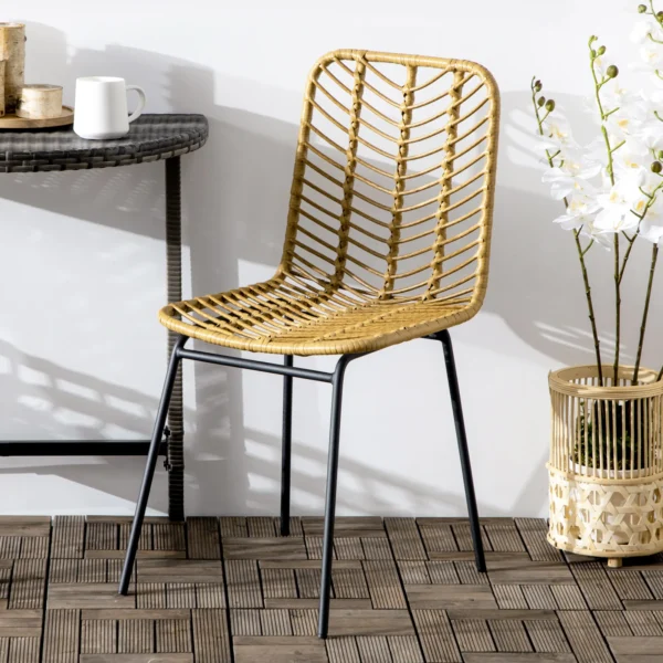Eetkamerstoel 2 delige set keukenstoel met rugleuning in rattan look, staal, geel, 44x58x85cm voor eetkamer & woonkamer 8