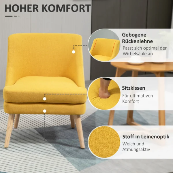 Eetkamerstoel keukenstoel met armleuning gestoffeerde stoel woonkamerstoel bureaustoel voor woonkamer slaapkamer linnen touch hout geel 5