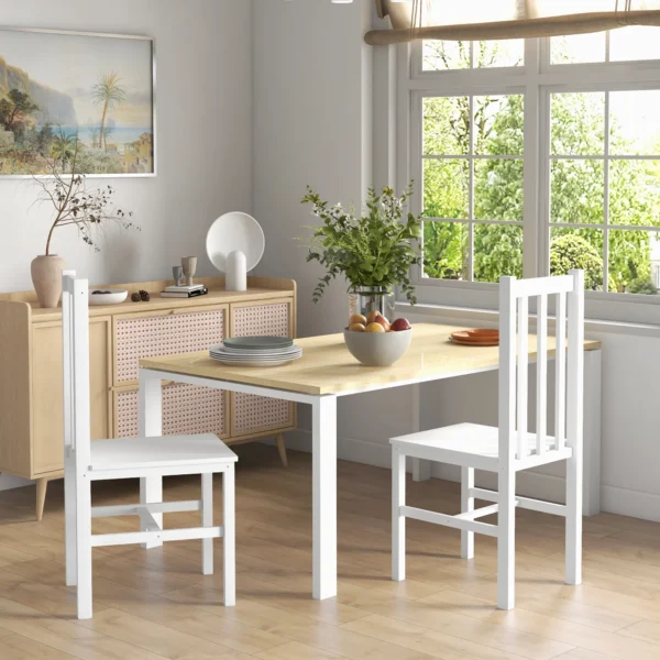 Eetkamerstoelen, set van 2 keukenstoelen, eetstoel met rugleuning, woonkamerstoel, tot 120 kg belastbaar, grenenhout, wit 2