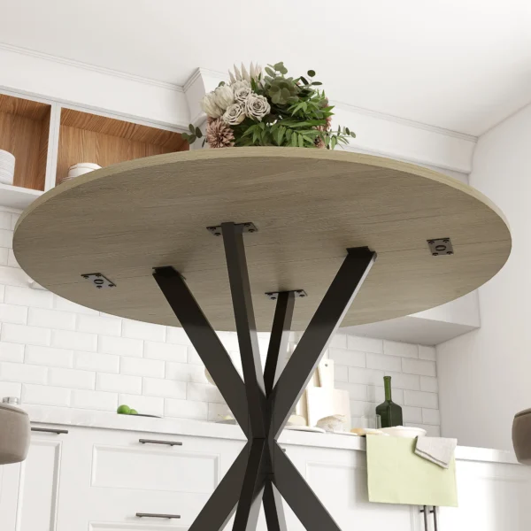 Eettafel, ronde keukentafel voor 2 personen in industriële stijl met stalen poten, eetkamertafel voor eetkamer, keuken, eiken Ø80 x 75 cm 10