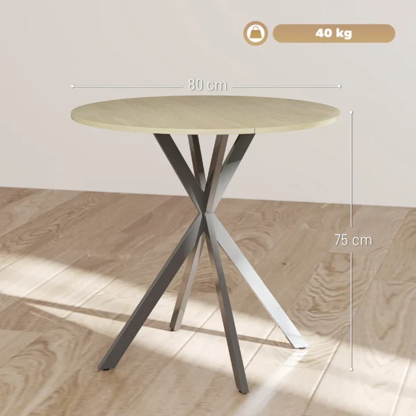 Eettafel, ronde keukentafel voor 2 personen in industriële stijl met stalen poten, eetkamertafel voor eetkamer, keuken, eiken Ø80 x 75 cm 4