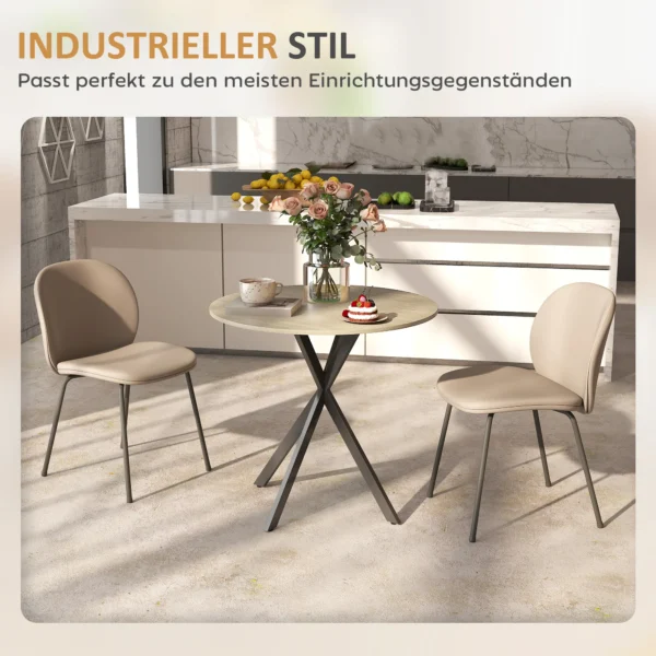 Eettafel, ronde keukentafel voor 2 personen in industriële stijl met stalen poten, eetkamertafel voor eetkamer, keuken, eiken Ø80 x 75 cm 6