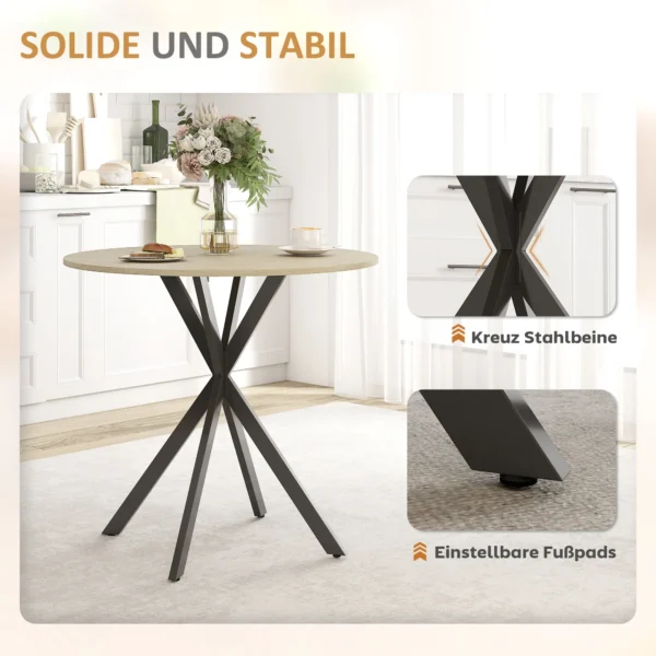 Eettafel, ronde keukentafel voor 2 personen in industriële stijl met stalen poten, eetkamertafel voor eetkamer, keuken, eiken Ø80 x 75 cm 7