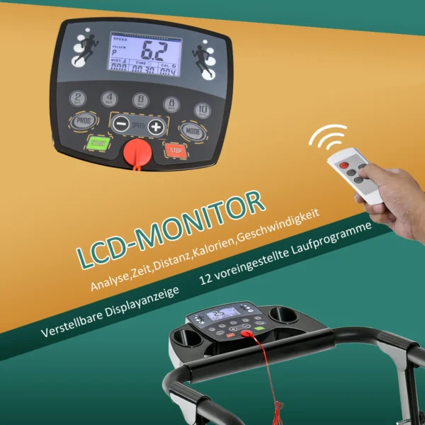 Elektrisch opvouwbare loopband 500w 0,8 10km/u met lcd display & mobiele telefoonhouder in zwart 123x62x117cm voor thuis 5