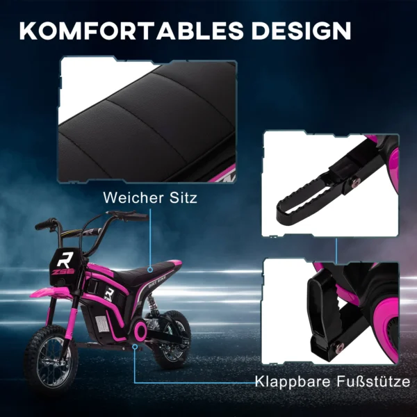 Elektrische motorfiets kinderen elektrische motorfiets met 24v 350w motor, 8 16 kmh snelheidsmodus, 12 inch luchtbanden, elektrische motorfiets met muziek koplamp, moto cross voor kinderen 8–12 jaar roze 10