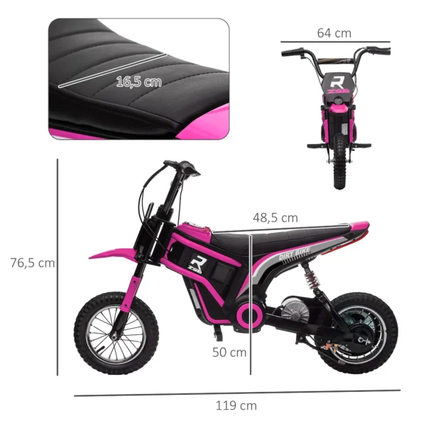 Elektrische motorfiets kinderen elektrische motorfiets met 24v 350w motor, 8 16 kmh snelheidsmodus, 12 inch luchtbanden, elektrische motorfiets met muziek koplamp, moto cross voor kinderen 8–12 jaar roze 4