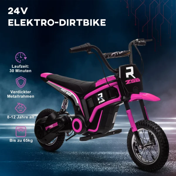 Elektrische motorfiets kinderen elektrische motorfiets met 24v 350w motor, 8 16 kmh snelheidsmodus, 12 inch luchtbanden, elektrische motorfiets met muziek koplamp, moto cross voor kinderen 8–12 jaar roze 7