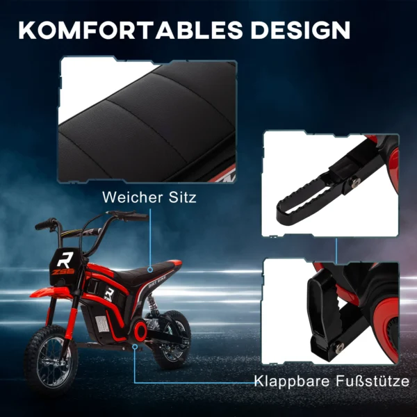 Elektrische motorfiets voor kinderen met 24v 350w motor, 8 16 kmh snelheidsmodus, 12 inch luchtbanden, elektrische motorfiets met muziek koplamp, moto cross voor kinderen 8–12 jaar rood 10
