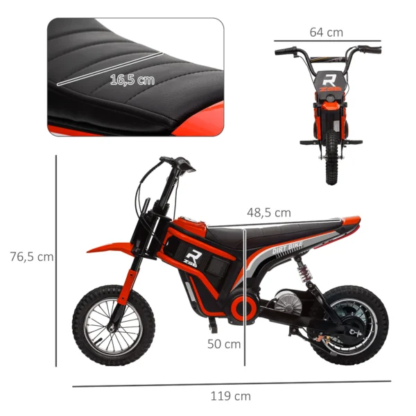 Elektrische motorfiets voor kinderen met 24v 350w motor, 8 16 kmh snelheidsmodus, 12 inch luchtbanden, elektrische motorfiets met muziek koplamp, moto cross voor kinderen 8–12 jaar rood 4