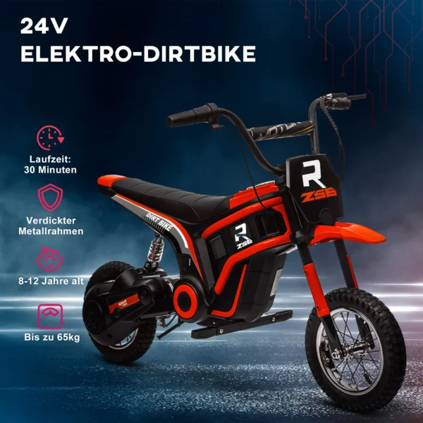 Elektrische motorfiets voor kinderen met 24v 350w motor, 8 16 kmh snelheidsmodus, 12 inch luchtbanden, elektrische motorfiets met muziek koplamp, moto cross voor kinderen 8–12 jaar rood 7