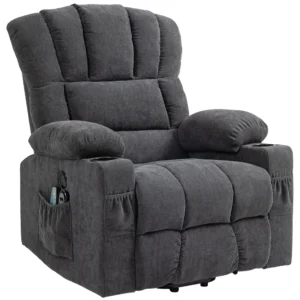 Elektrische tv fauteuil met opsta hulp, relaxfauteuil met lig , verwarmings en massagefunctie, tv fauteuil met type c en usb aansluitingen, bekerhouder, donkergrijs 1