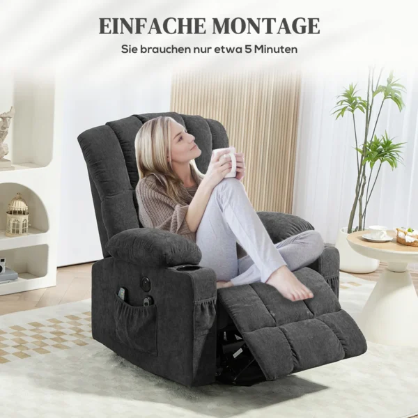 Elektrische tv fauteuil met opsta hulp, relaxfauteuil met lig , verwarmings en massagefunctie, tv fauteuil met type c en usb aansluitingen, bekerhouder, donkergrijs 10