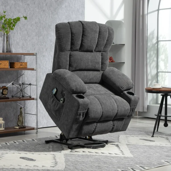 Elektrische tv fauteuil met opsta hulp, relaxfauteuil met lig , verwarmings en massagefunctie, tv fauteuil met type c en usb aansluitingen, bekerhouder, donkergrijs 2