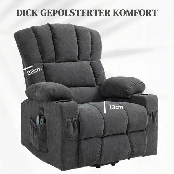 Elektrische tv fauteuil met opsta hulp, relaxfauteuil met lig , verwarmings en massagefunctie, tv fauteuil met type c en usb aansluitingen, bekerhouder, donkergrijs 8