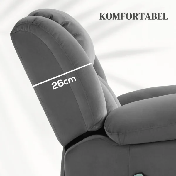 Elektrische tv fauteuil met opsta hulp, relaxfauteuil met massage / verwarmings /ligfunctie, tv fauteuil met bekerhouder, opbergruimte, usb aansluitingen en afstandsbediening, fluweel, donkergrijs 8