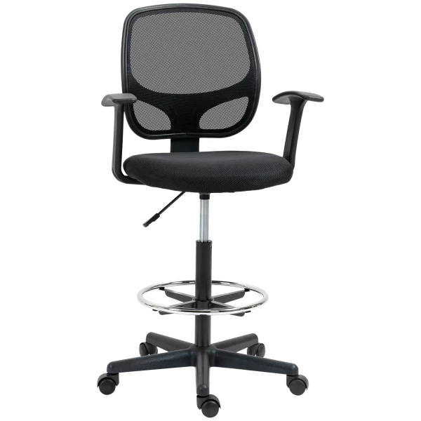 Ergonomische bureaustoel, draaistoel, tekentafelstoel, verstelbare voetring, tot 120 kg, zwart, 60x56x110 132 cm 1