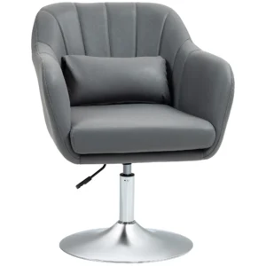 Fauteuil loungefauteuil met armleuning, lendenkussen, gevoerde relaxfauteuil met metalen frame, microdoek, verstelbare hoogte draaistoel voor slaapkamer, woonkamer, donkergrijs 1
