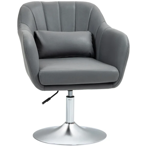 Fauteuil loungefauteuil met armleuning, lendenkussen, gevoerde relaxfauteuil met metalen frame, microdoek, verstelbare hoogte draaistoel voor slaapkamer, woonkamer, donkergrijs 1