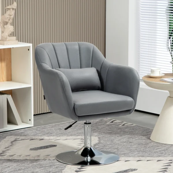 Fauteuil loungefauteuil met armleuning, lendenkussen, gevoerde relaxfauteuil met metalen frame, microdoek, verstelbare hoogte draaistoel voor slaapkamer, woonkamer, donkergrijs 2