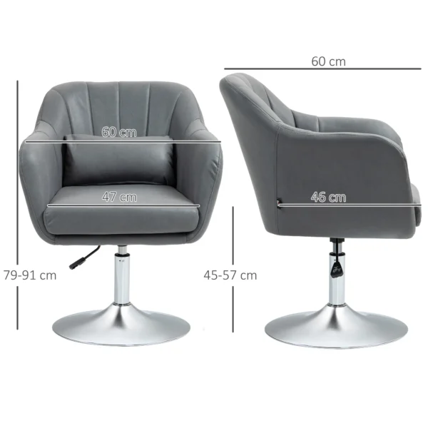 Fauteuil loungefauteuil met armleuning, lendenkussen, gevoerde relaxfauteuil met metalen frame, microdoek, verstelbare hoogte draaistoel voor slaapkamer, woonkamer, donkergrijs 4