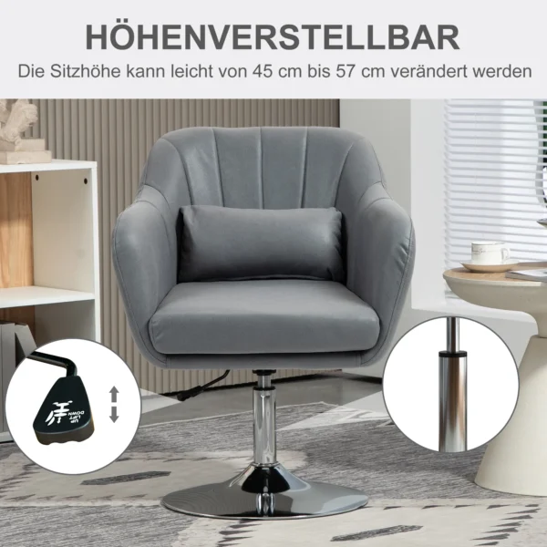 Fauteuil loungefauteuil met armleuning, lendenkussen, gevoerde relaxfauteuil met metalen frame, microdoek, verstelbare hoogte draaistoel voor slaapkamer, woonkamer, donkergrijs 5
