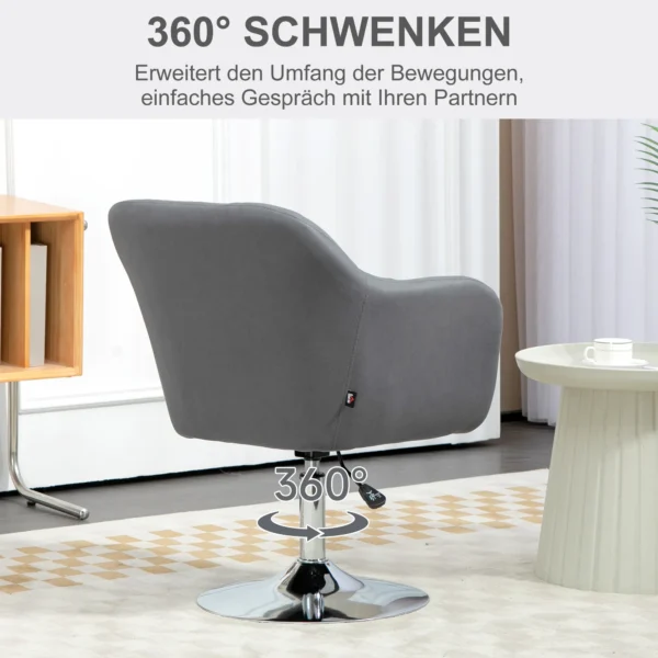 Fauteuil loungefauteuil met armleuning, lendenkussen, gevoerde relaxfauteuil met metalen frame, microdoek, verstelbare hoogte draaistoel voor slaapkamer, woonkamer, donkergrijs 6
