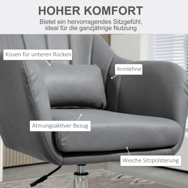 Fauteuil loungefauteuil met armleuning, lendenkussen, gevoerde relaxfauteuil met metalen frame, microdoek, verstelbare hoogte draaistoel voor slaapkamer, woonkamer, donkergrijs 7