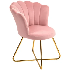 Fauteuil loungefauteuil met armleuningen, metalen poten, relaxfauteuil met rugleuning in lotus design, fluweelachtig, gestoffeerde fauteuil voor woonkamer, slaapkamer roze 1