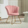Fauteuil loungefauteuil met armleuningen, metalen poten, relaxfauteuil met rugleuning in lotus design, fluweelachtig, gestoffeerde fauteuil voor woonkamer, slaapkamer roze 2