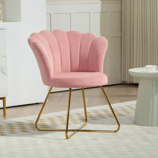 Fauteuil loungefauteuil met armleuningen, metalen poten, relaxfauteuil met rugleuning in lotus design, fluweelachtig, gestoffeerde fauteuil voor woonkamer, slaapkamer roze 2