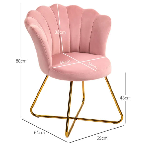 Fauteuil loungefauteuil met armleuningen, metalen poten, relaxfauteuil met rugleuning in lotus design, fluweelachtig, gestoffeerde fauteuil voor woonkamer, slaapkamer roze 4