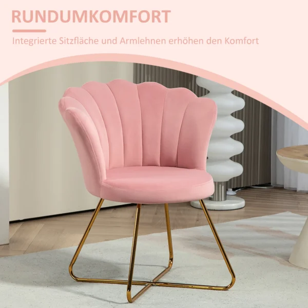 Fauteuil loungefauteuil met armleuningen, metalen poten, relaxfauteuil met rugleuning in lotus design, fluweelachtig, gestoffeerde fauteuil voor woonkamer, slaapkamer roze 5