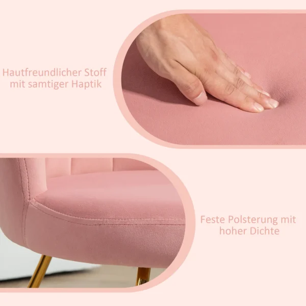 Fauteuil loungefauteuil met armleuningen, metalen poten, relaxfauteuil met rugleuning in lotus design, fluweelachtig, gestoffeerde fauteuil voor woonkamer, slaapkamer roze 6