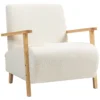 Fauteuil met rugleuning, armleuningen, gestoffeerde loungestoel met sherpa look, houten poten, voor slaapkamer, woonkamer, tot 120 kg, crèmewit 1