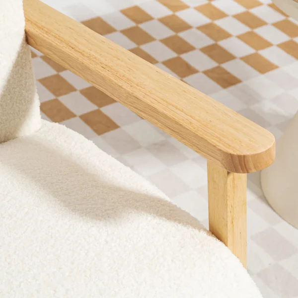 Fauteuil met rugleuning, armleuningen, gestoffeerde loungestoel met sherpa look, houten poten, voor slaapkamer, woonkamer, tot 120 kg, crèmewit 10