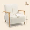 Fauteuil met rugleuning, armleuningen, gestoffeerde loungestoel met sherpa look, houten poten, voor slaapkamer, woonkamer, tot 120 kg, crèmewit 4